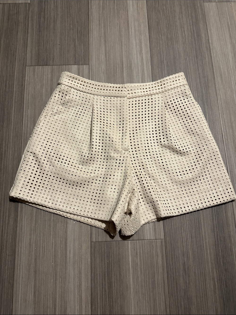 Zara Cream Laser-Cut High-Waist Shorts